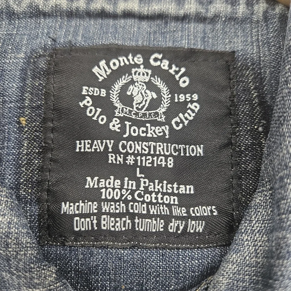 Vintage Denim Trucker Jacket Mens L Faded Monte Carlo Polo Jockey Club Heavy Y2K